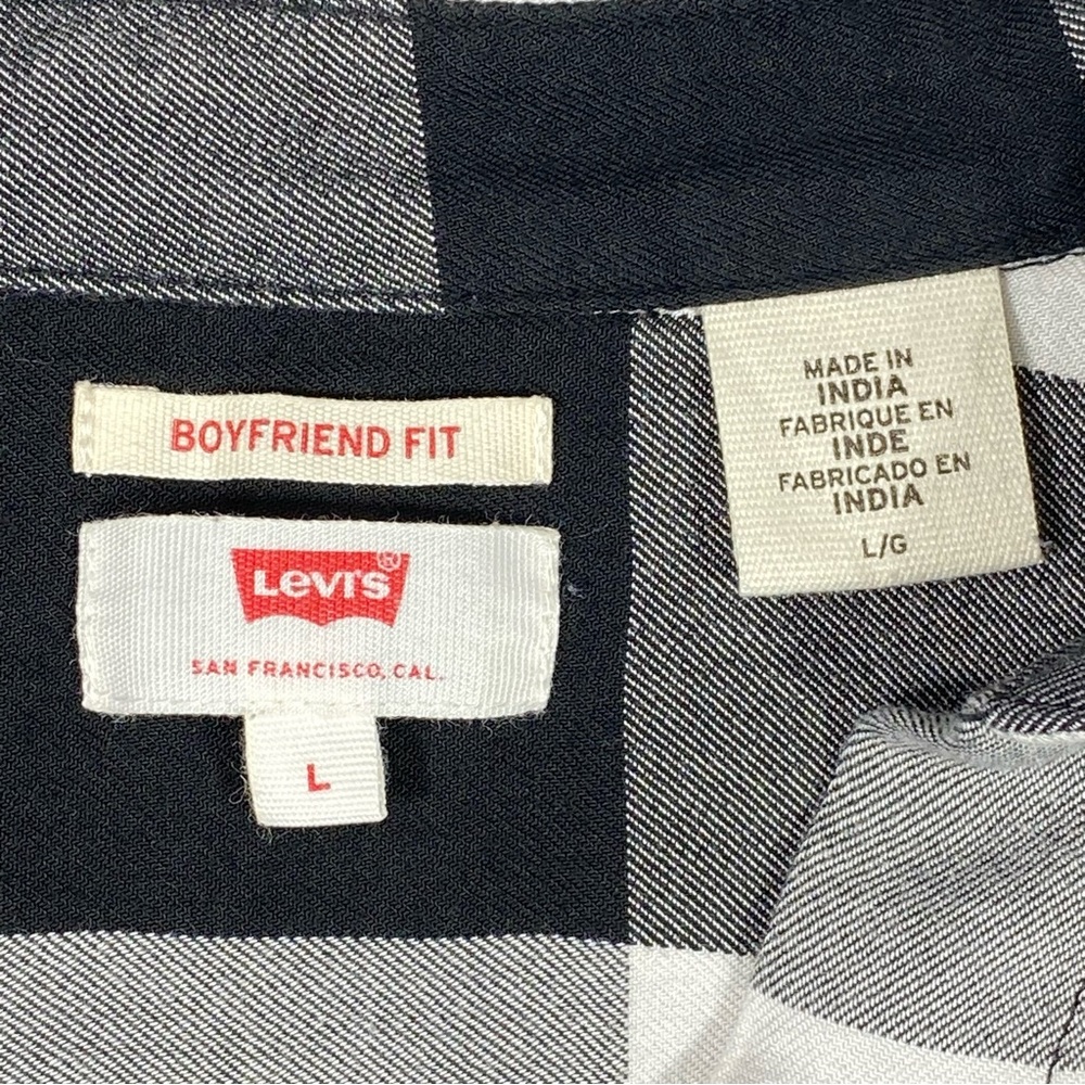 Levis Boyfriend Flannel Shirt Women's L Black White Plaid Button Up Casual Top - Picture 8 of 16